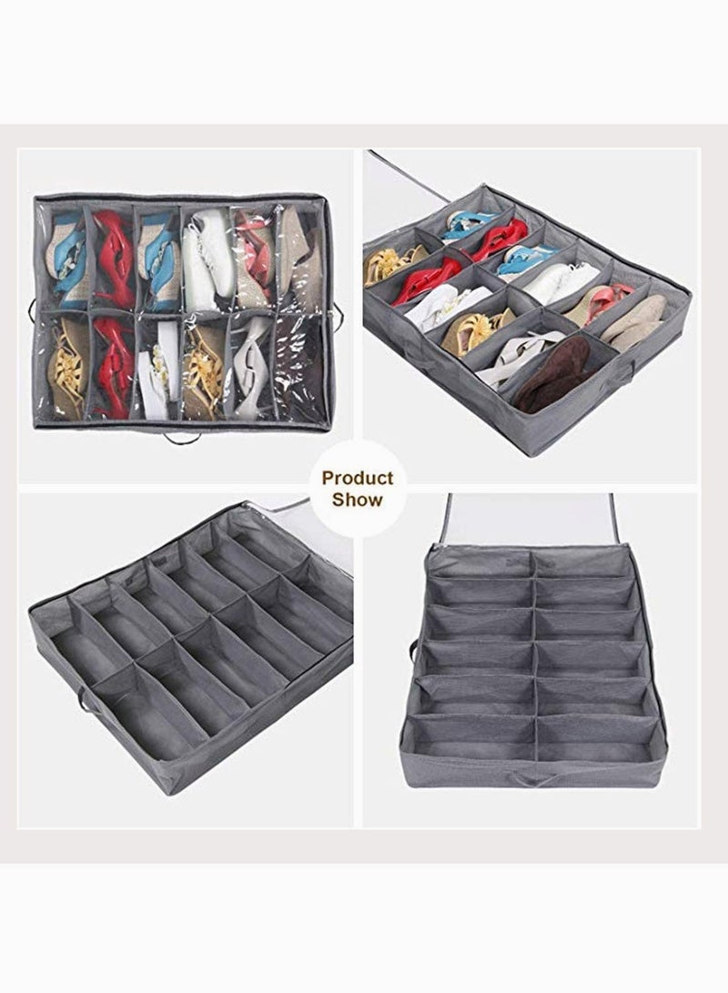 Zikra Organizing Bins Under Bed Shoes Tidy Organiser Foldable Fabric Holder Closet Large Heavy Duty Underbed Storage Bag with Clear Lid 80 x 63 x 15 cm Grey Pattern 12 Pockets x 2 - Image 3