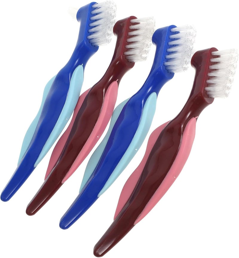 Transit & use compatible OUNONA 4pcs Portable Denture Toothbrushes Compact Travel Toothbrush Double-Sided Denture Care Brush Wet anti slip - Image 1