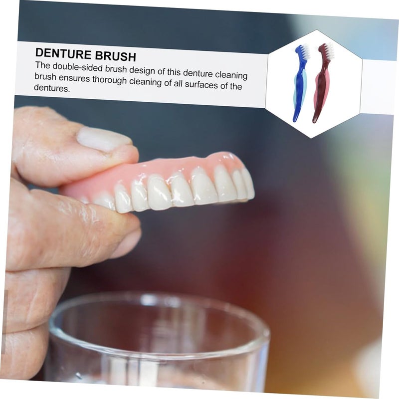 Transit & use compatible OUNONA 4pcs Portable Denture Toothbrushes Compact Travel Toothbrush Double-Sided Denture Care Brush Wet anti slip - Image 4