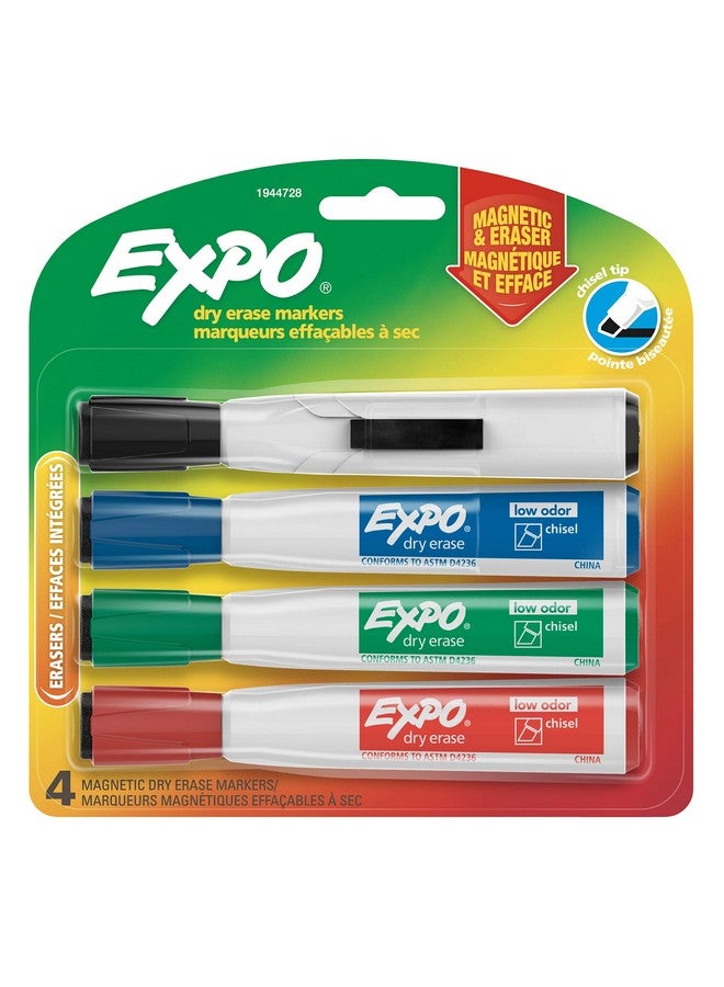 إكسبو أقلام تحديد Expo Magnetic ذات المسح الجاف مع ممحاة، بطرف مشطوف، متنوعة، 4 قطع - Image 1