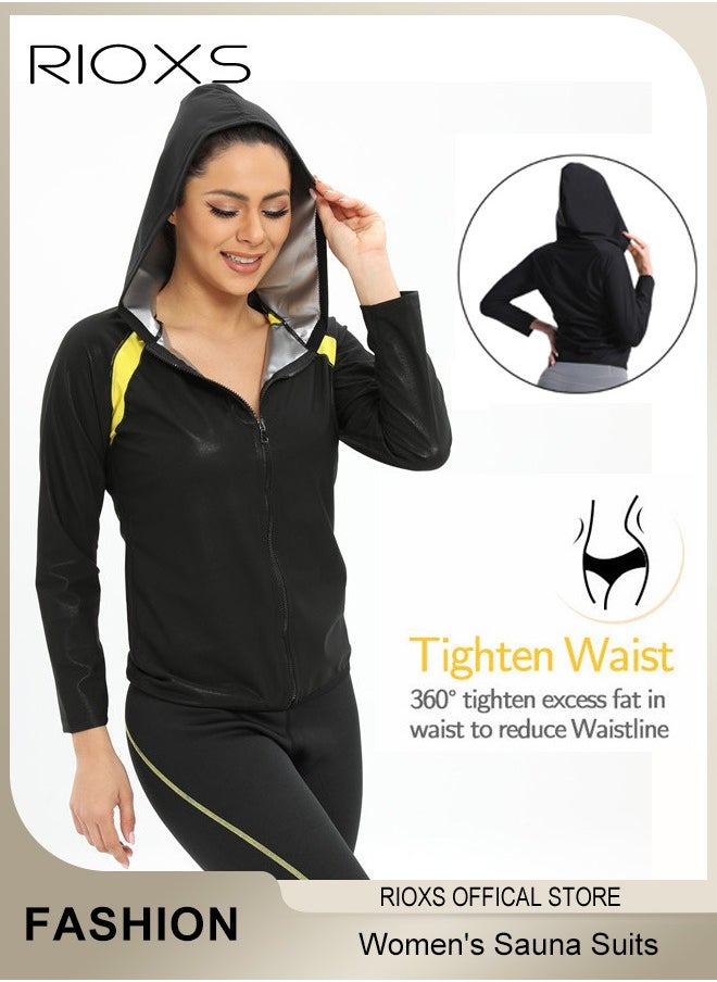 RIOXS - Sauna Suits For Women, Women's Waist Trainer Sauna Jackets, Weight Loss Training Jacket, Slimming Shapewear With Zipper, Sweat Sauna Long Sleeve Shirt, For Workout Gym Running Fitness Exercise - Image 1