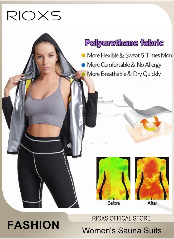 RIOXS - Sauna Suits For Women, Women's Waist Trainer Sauna Jackets, Weight Loss Training Jacket, Slimming Shapewear With Zipper, Sweat Sauna Long Sleeve Shirt, For Workout Gym Running Fitness Exercise - Image 1