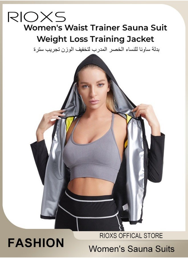 RIOXS - Sauna Suits For Women, Women's Waist Trainer Sauna Jackets, Weight Loss Training Jacket, Slimming Shapewear With Zipper, Sweat Sauna Long Sleeve Shirt, For Workout Gym Running Fitness Exercise - Image 1