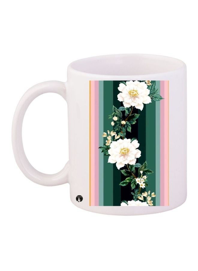 RYN Flower Printed Coffee Mug White/Green/Pink 11ounce