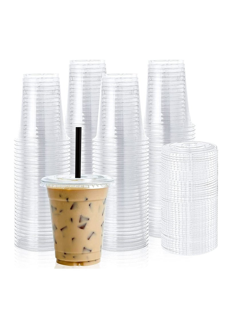 vsell24 50PC Disposable Drinking Plastic Cup 12oz For Smoothie Coffee Water Juice Cups With Flat Lid Clear  - Image 1