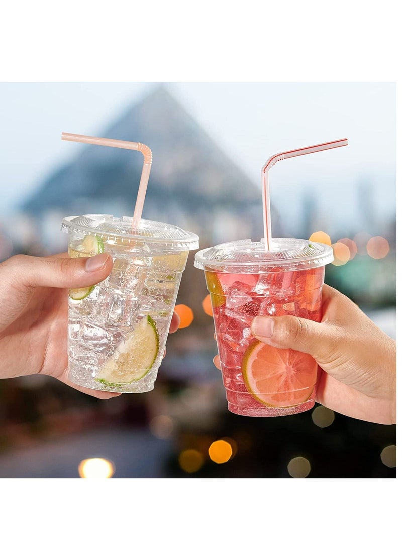 vsell24 50PC Disposable Drinking Plastic Cup 12oz For Smoothie Coffee Water Juice Cups With Flat Lid Clear  - Image 4