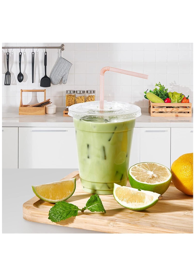 vsell24 50PC Disposable Drinking Plastic Cup 12oz For Smoothie Coffee Water Juice Cups With Flat Lid Clear  - Image 5