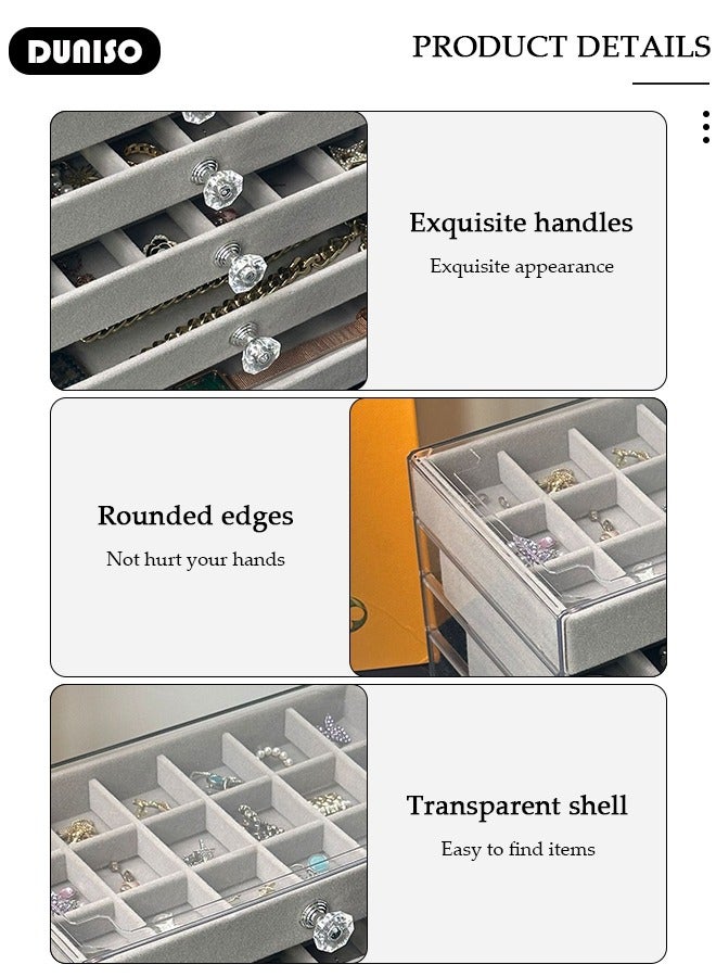 DUNISO Acrylic Jewelry Organizer Box with Tissue Box, 5 Drawers Clear Anti-oxidation Jewelry Boxes for Women, Detachable Velvet Jewelry Display Case for Earring, Bangle, Bracelet, Necklace and Rings Holde - Image 2