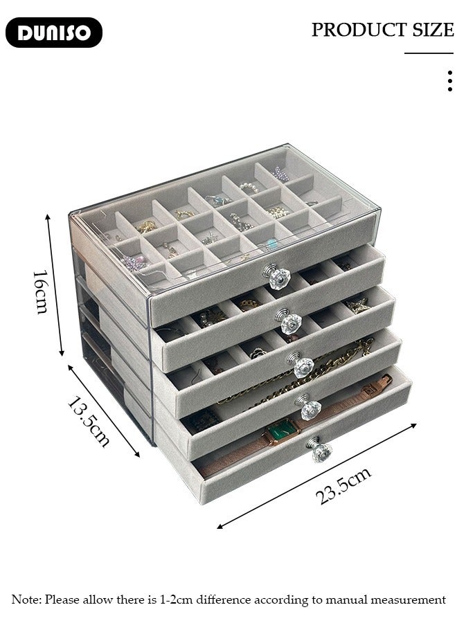 DUNISO Acrylic Jewelry Organizer Box with Tissue Box, 5 Drawers Clear Anti-oxidation Jewelry Boxes for Women, Detachable Velvet Jewelry Display Case for Earring, Bangle, Bracelet, Necklace and Rings Holde - Image 4