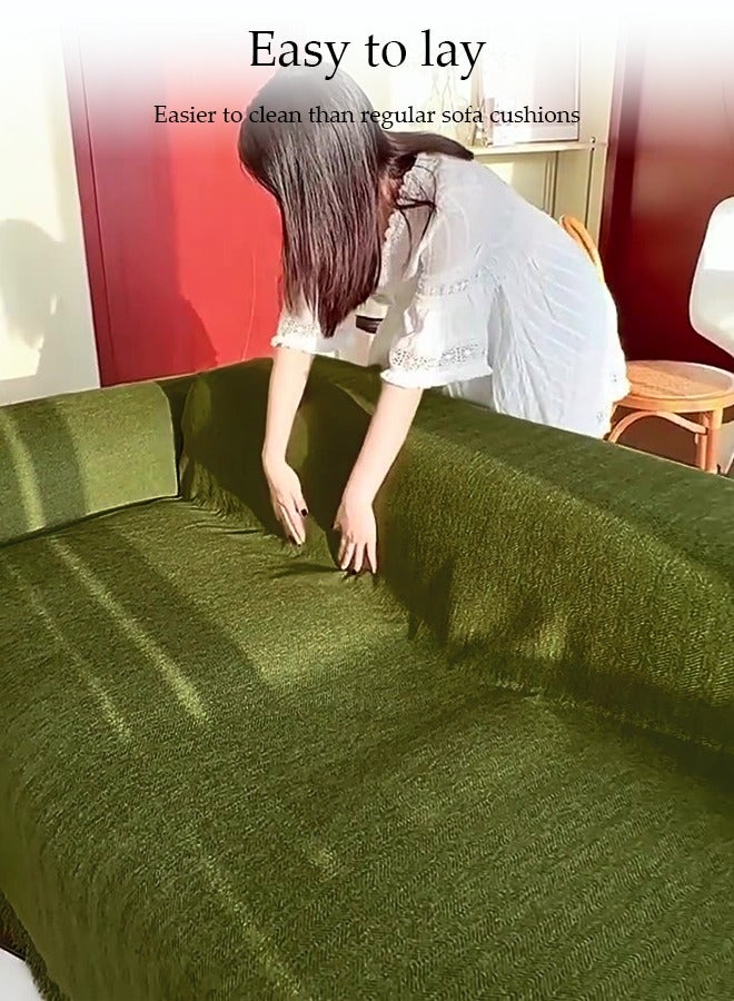 DUNISO Chenier Sofa Cover, Double Sided Sofa Protection Cover, Breathable Nap Blanket, With Tassels, Not Easy To Pilling, Wear Resistant And Scratch Resistant, Suitable For All Seasons, Suitable For Two Seater Sofas, 180 * 230cm，Green  - Image 5