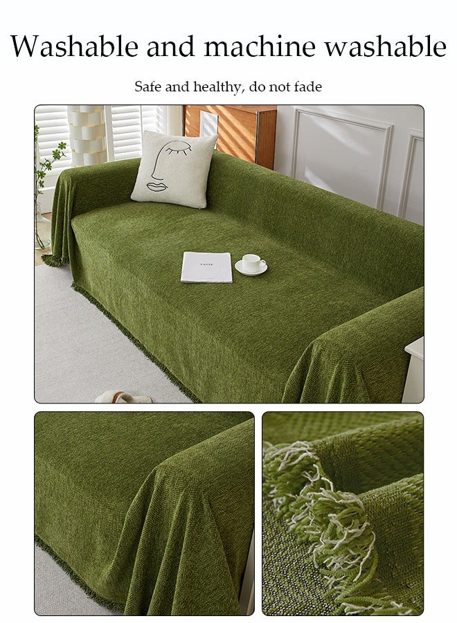 DUNISO Chenier Sofa Cover, Double Sided Sofa Protection Cover, Breathable Nap Blanket, With Tassels, Not Easy To Pilling, Wear Resistant And Scratch Resistant, Suitable For All Seasons, Suitable For Two Seater Sofas, 180 * 230cm，Green  - Image 4