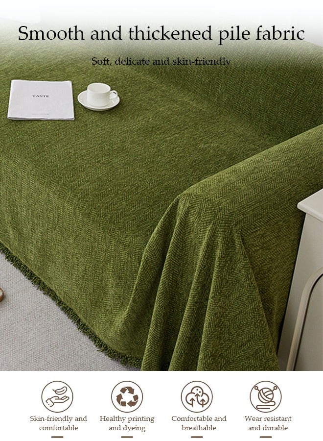 DUNISO Chenier Sofa Cover, Double Sided Sofa Protection Cover, Breathable Nap Blanket, With Tassels, Not Easy To Pilling, Wear Resistant And Scratch Resistant, Suitable For All Seasons, Suitable For Two Seater Sofas, 180 * 230cm，Green  - Image 3