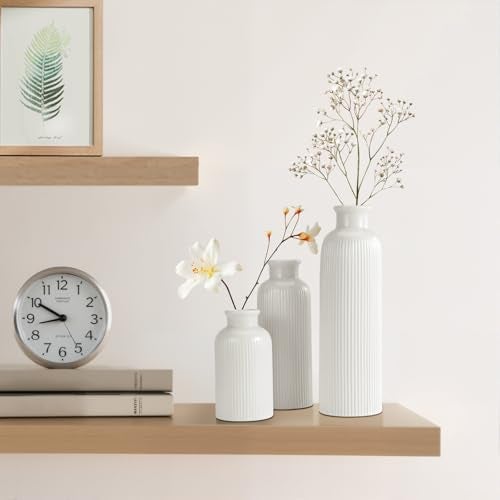 GUKJOB Small White Ceramic Vase Set of 3, Boho Modern White Flower Vase Room Decor, Farmhouse Decor, Vases for Your Kitchen, Bathroom, Bedroom, Living Room, Office&Shelf Centerpiece Table Decorations - Image 4