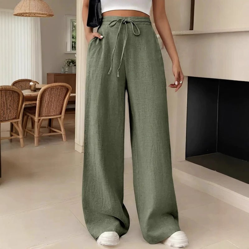 Women's Casual Wide-Leg Pants with Pockets - Image 2