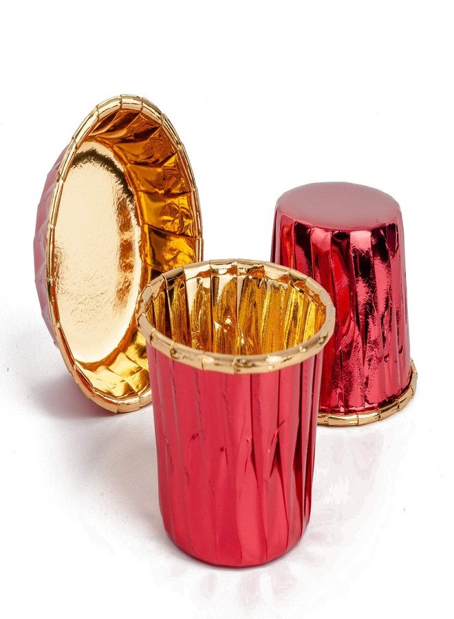 جولدن ابل تفاحة ذهبية، 50 قطعة من قوالب خبز الكيك الصغيرة المصنوعة من ورق الألمنيوم، قوالب خبز الكب كيك والمافن، قوالب خبز لحفلات الزفاف والمناسبات، بطانات كب كيك حمراء وذهبية - Image 1