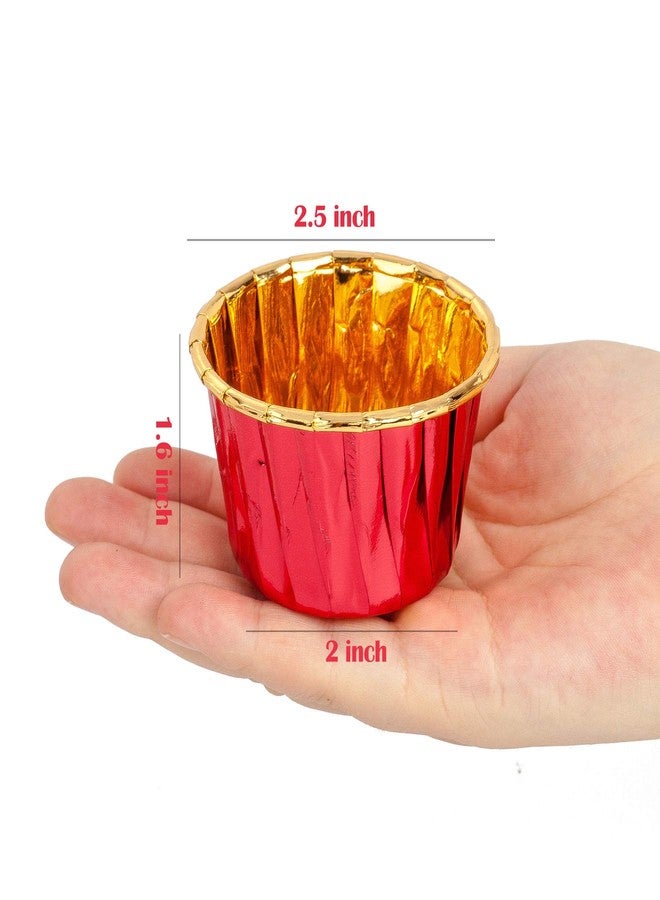 جولدن ابل تفاحة ذهبية، 50 قطعة من قوالب خبز الكيك الصغيرة المصنوعة من ورق الألمنيوم، قوالب خبز الكب كيك والمافن، قوالب خبز لحفلات الزفاف والمناسبات، بطانات كب كيك حمراء وذهبية - Image 3