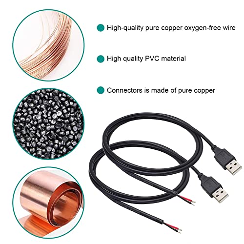 XMSJSIY USB 2.0 Male Bare Cable Pigtail Open End Extension Cables 5V 3A Power Charge Wires DIY Connector Replacement Cable Cord 18AWG -2pcs (0.5M) - Image 5