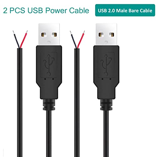 XMSJSIY USB 2.0 Male Bare Cable Pigtail Open End Extension Cables 5V 3A Power Charge Wires DIY Connector Replacement Cable Cord 18AWG -2pcs (0.5M) - Image 2
