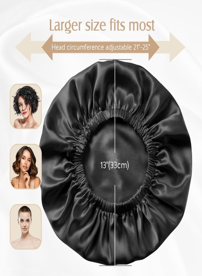 YFONG Double Layered 100% Silk Bonnet for Sleeping Women, 22 Momme Pure Mulberry Silk Sleep Shower Cap with Adjustable Elastic Band Stay On Head，Reduce Frizz (Black, XL) - Image 5