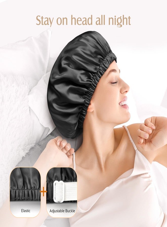 YFONG Double Layered 100% Silk Bonnet for Sleeping Women, 22 Momme Pure Mulberry Silk Sleep Shower Cap with Adjustable Elastic Band Stay On Head，Reduce Frizz (Black, XL) - Image 4
