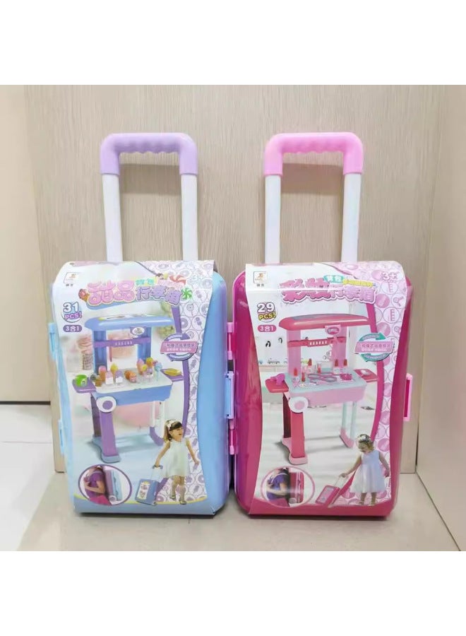 Playhouse Trolley Travel Box Pet Backpack Toy Kitchen Dessert Cosmetic Medical Tools Jinlong Children's Toys-Color:524B Kitchenware - Image 3