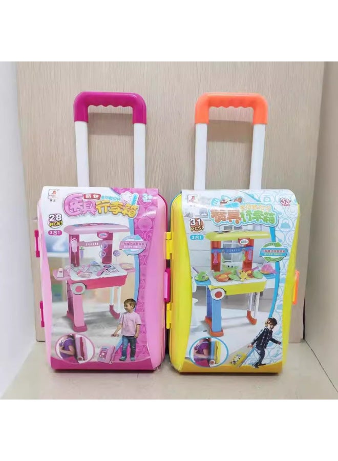 Playhouse Trolley Travel Box Pet Backpack Toy Kitchen Dessert Cosmetic Medical Tools Jinlong Children's Toys-Color:524B Kitchenware - Image 4