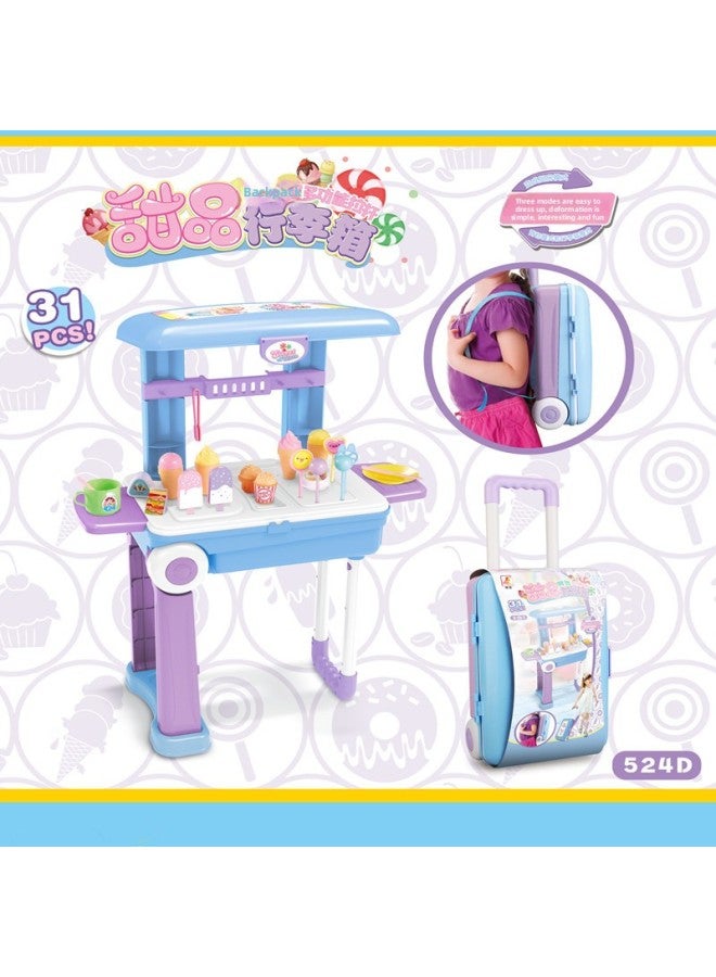 Playhouse Trolley Travel Box Pet Backpack Toy Kitchen Dessert Cosmetic Medical Tools Jinlong Children's Toys-Color:524B Kitchenware - Image 2