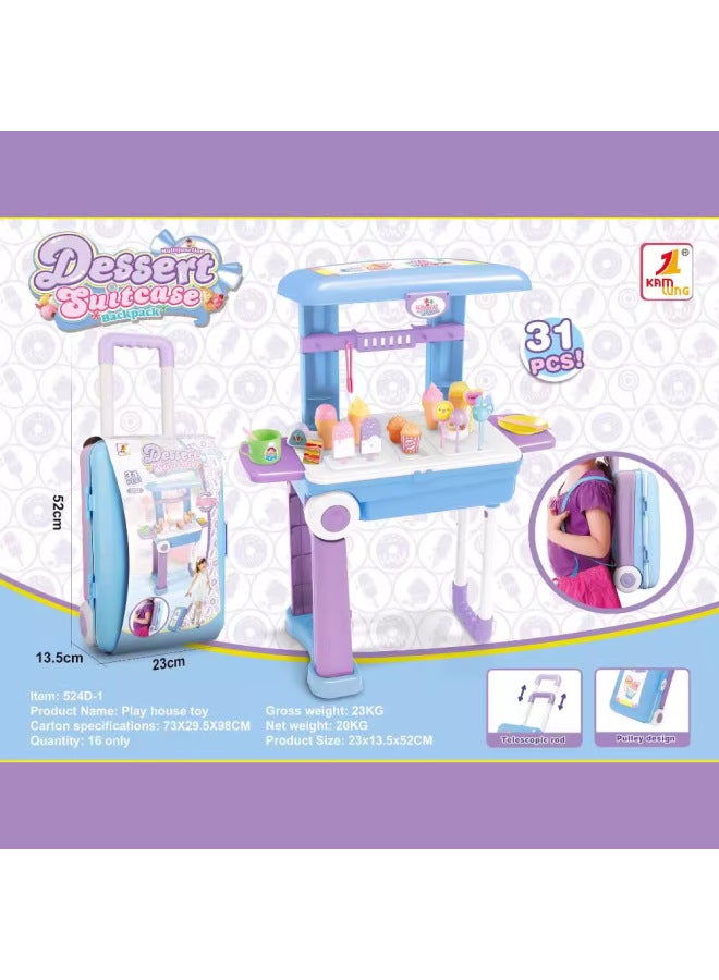 Playhouse Trolley Travel Box Pet Backpack Toy Kitchen Dessert Cosmetic Medical Tools Jinlong Children's Toys-Color:524B Kitchenware - Image 5