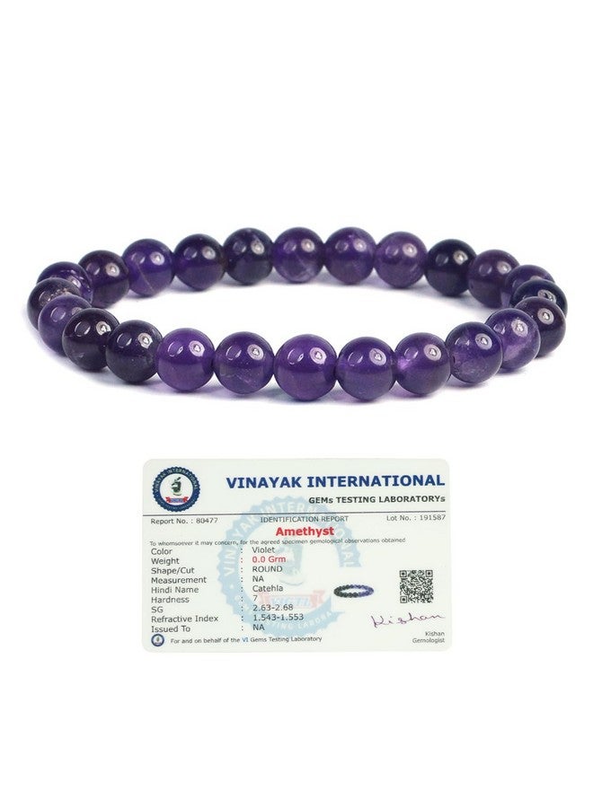 Reiki Crystal Products Reiki Crystal Products Certified Amethyst Bracelet Natural Round Beads 8 mm Crystal Stone Bracelet for Unisex  - Image 1