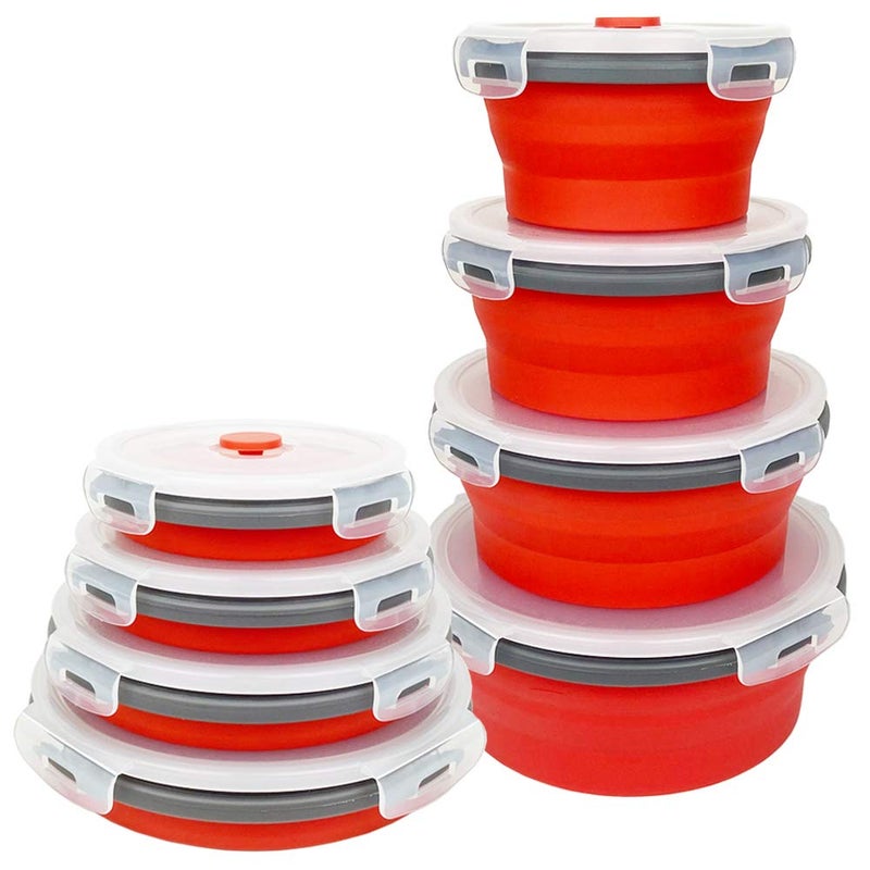 CARTINTS Red Collapsible Food Storage Bowls Silicone Travel Bowls with Leakproof Lids Microwave and Freezer Safe Set of 4