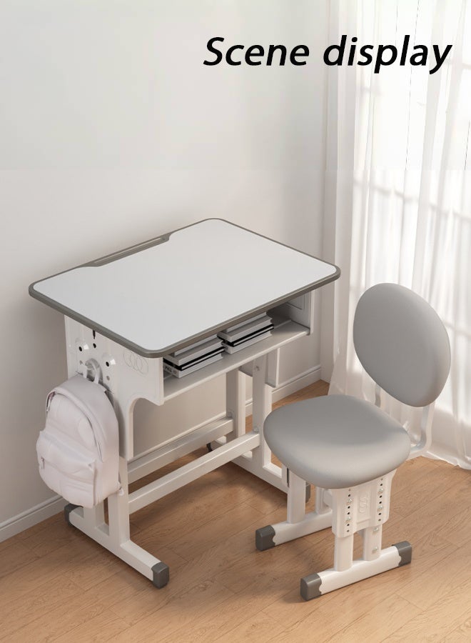 Aikenn Home Adjustable Height Kids Study Desk and Chair Set School Desks and Chairs with Rack Backpack Hook Multifunctional School Student Writing Desk Study Table The Chair Has High-elastic Memory Foam Comfortable and Durable Wooden Tabletop without Reflection Protect Your Child's Eyes Suitable for Children and Teenagers aged 3-18 (Grey） - Image 2