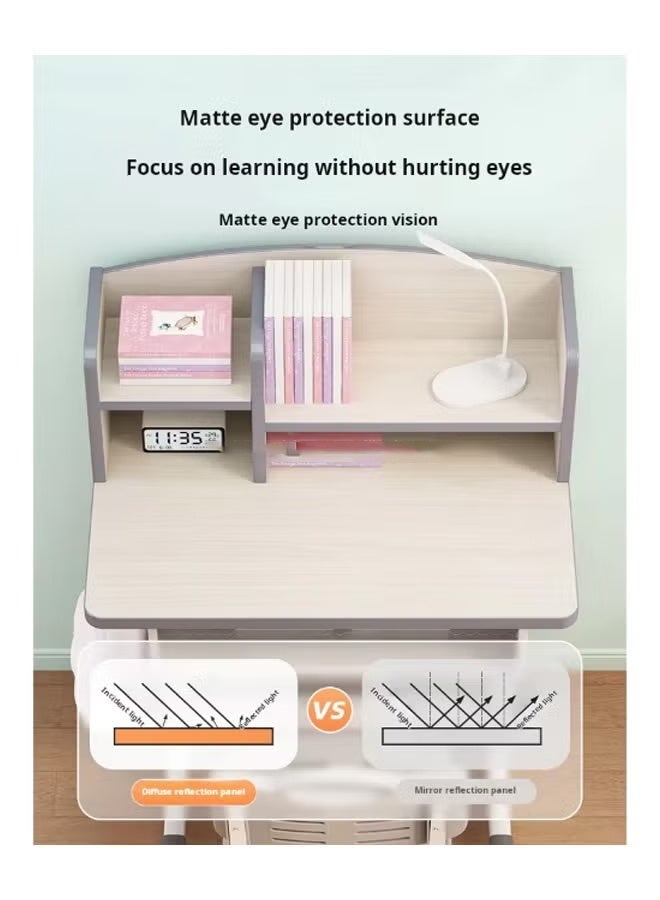 Aikenn Home Adjustable Height Kids Study Desk and Chair Set School Desks and Chairs with Rack Backpack Hook Multifunctional School Student Writing Desk Study Table The Chair Has High-elastic Memory Foam Comfortable and Durable Wooden Tabletop without Reflection Protect Your Child's Eyes Suitable for Children and Teenagers aged 3-18 (Grey） - Image 3