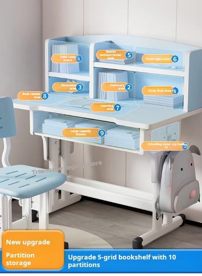 Aikenn Home Adjustable Height Kids Study Desk and Chair Set School Desks and Chairs with Rack Backpack Hook Multifunctional School Student Writing Desk Study Table The Chair Has High-elastic Memory Foam Comfortable and Durable Wooden Tabletop without Reflection Protect Your Child's Eyes Suitable for Children and Teenagers aged 3-18 (Grey） - Image 5