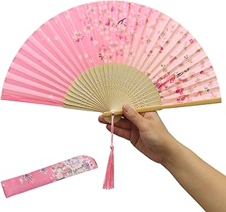 XGAKWD XGAKWD 8 1/4" Handheld Folding Fans with Fabric Sleeve, Chinease/Japanese Folding Silk Cloth Hand Held Fan for Women  - Image 1