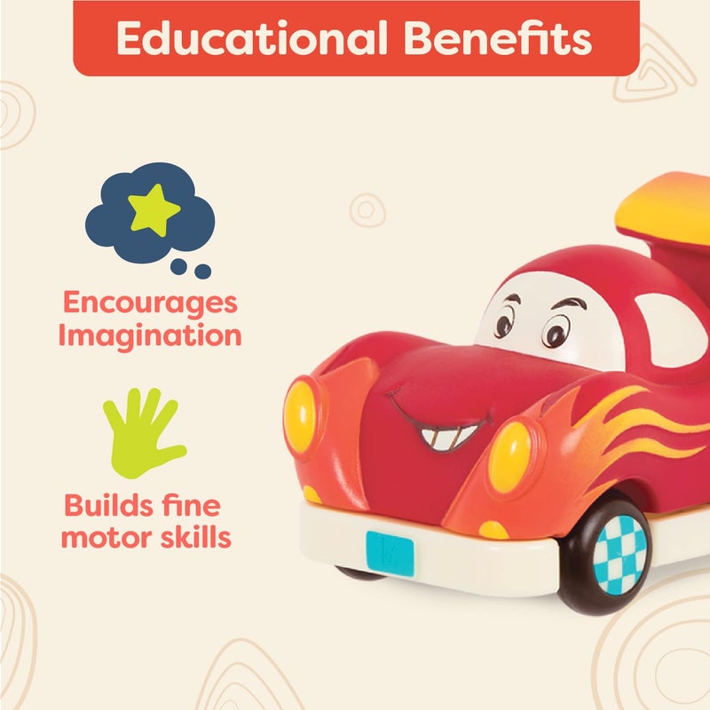 B. toys - Mini Wheeee - ls! - 3 Pieces Mini Pull - Back Vehicles Set, Bus & Cars, Multi, Hot Rod, School Bus, Police Car - 1 year + - Image 4