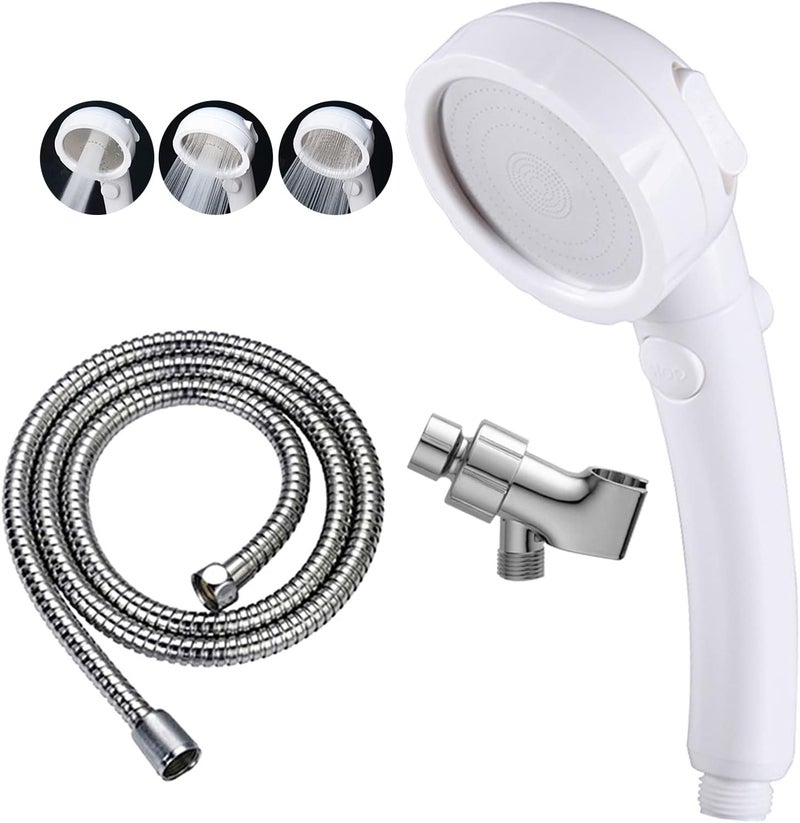 KAIYING High Pressure Handheld Shower Head with ON/OFF Pause Switch, 3 Spray Modes Shower Wand with Shut Off Button, Removable Camper Shower Head with Hose and Adjustable Angle Bracket (White) - Image 1