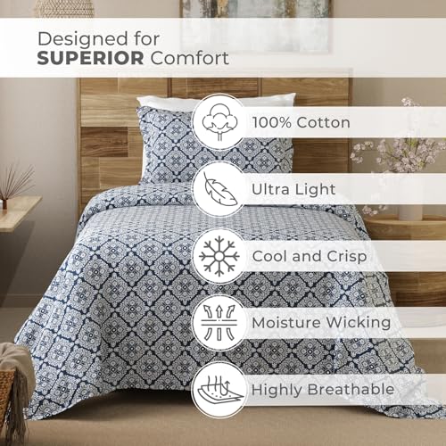 Layers Emaline 144 TC 100% Cotton Blue Titan Tile Print Single Bedsheet Set |1 Single Cotton Bedsheet & 1 Pillow Cover | Breathable & Anti-Wrinkle | 2.23m x 1.5m - Image 3