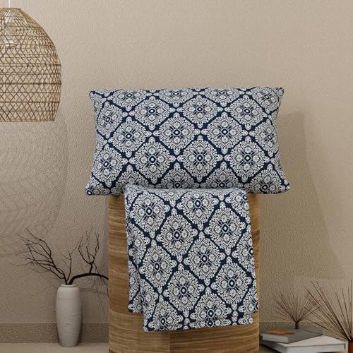 Layers Emaline 144 TC 100% Cotton Blue Titan Tile Print Single Bedsheet Set |1 Single Cotton Bedsheet & 1 Pillow Cover | Breathable & Anti-Wrinkle | 2.23m x 1.5m - Image 5