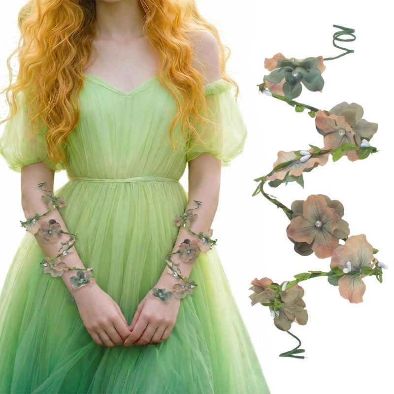 Hying 2 PCS Pearl Flowers Arm Wrap Fairy Costume for Women, Fairy Floral Arm Wrap Woodland Elf Costume Cosplay Dress Up Accessories for Christmas Birthday Easter Party Supplies - Image 1