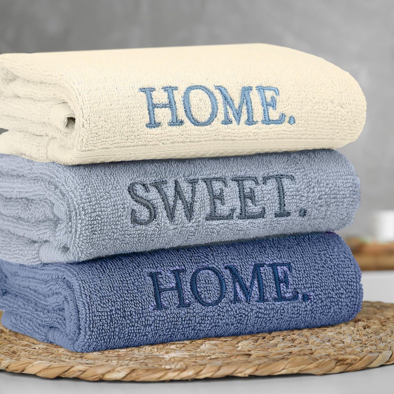 FuWeave 3 Pcs Farmhouse Decorative Hand Towels for Bathroom and Kitchen Rustic Embroidered Cotton Hand Towels Decorative Set for Boho Bathroom Decor(Blue,Home Sweet Home) - Image 5