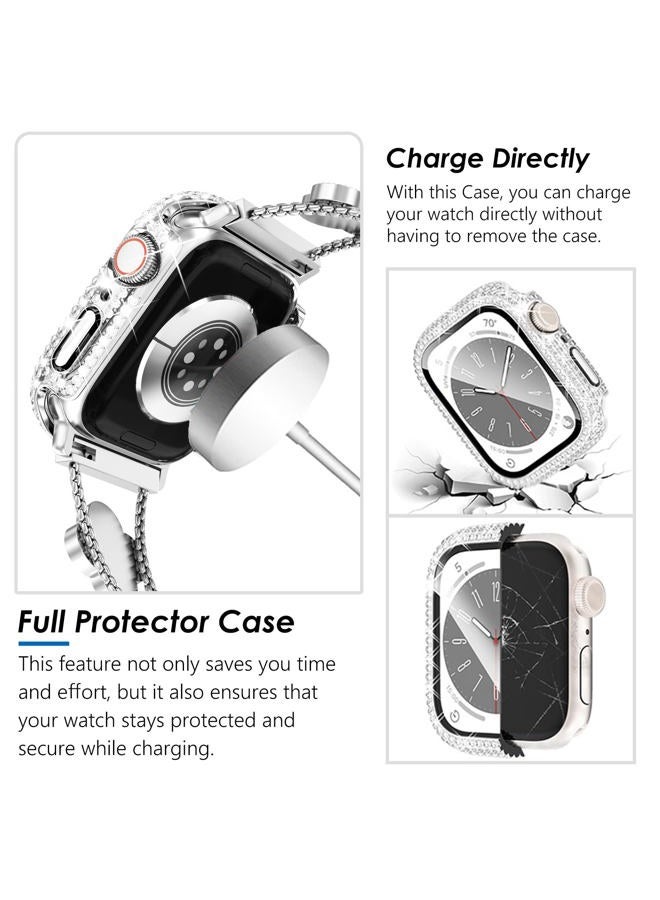 Kades Four-Leaf Clover Band for Apple Watch Band 41mm with Full Diamond Protective Case Built-in Tempered Glass Screen Protector for Apple Watch Series 9 8 7 for Women(41mm, Silver/Black) - Image 5