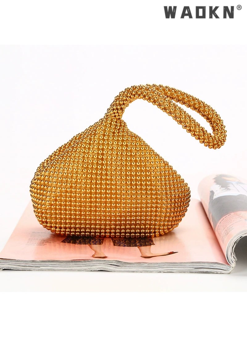WAOKN Women's Gold Zipper Clasp Sequin Landmine Teardrop Evening Clutch, Japanese & Korean Style Sparkly Formal Party Handbag for Banquet, Wedding & Evening Events - Image 1