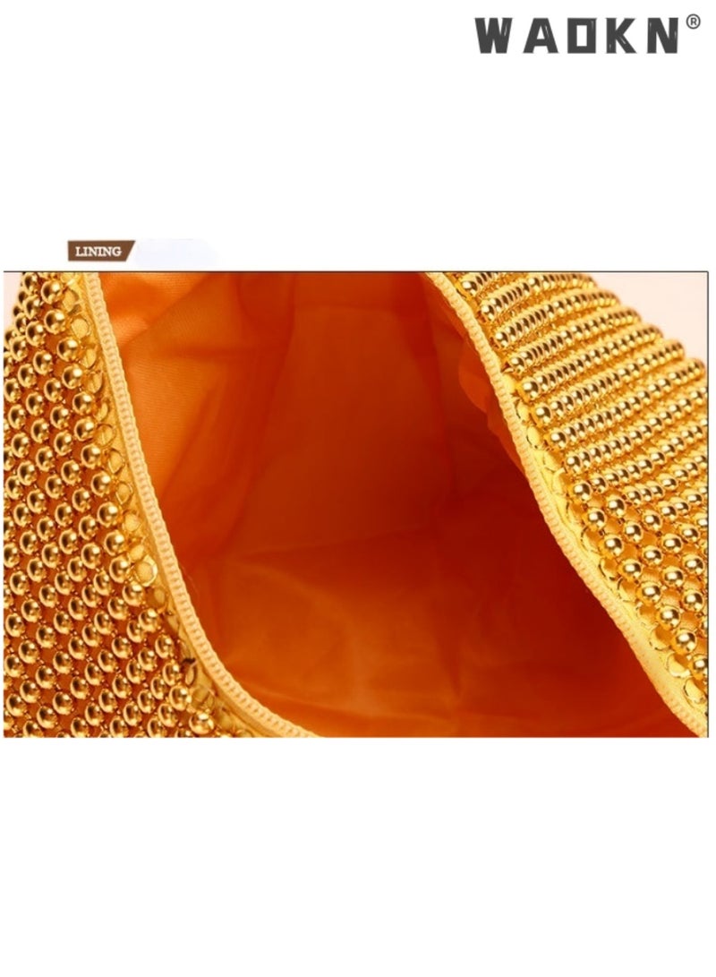 WAOKN Women's Gold Zipper Clasp Sequin Landmine Teardrop Evening Clutch, Japanese & Korean Style Sparkly Formal Party Handbag for Banquet, Wedding & Evening Events - Image 4