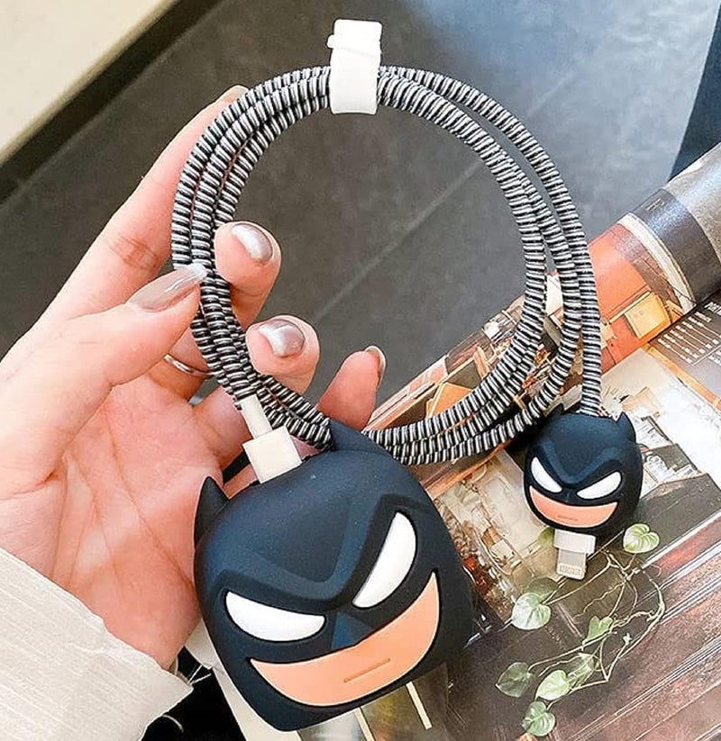 Cerlink Charger Cable Protectors for iPhone Chargers 18W 20W Type C, 3D Cute Protective Case Cover Cartoon Style Fully Charger & Adaptor Protection Set-1 (Batman) - Image 1