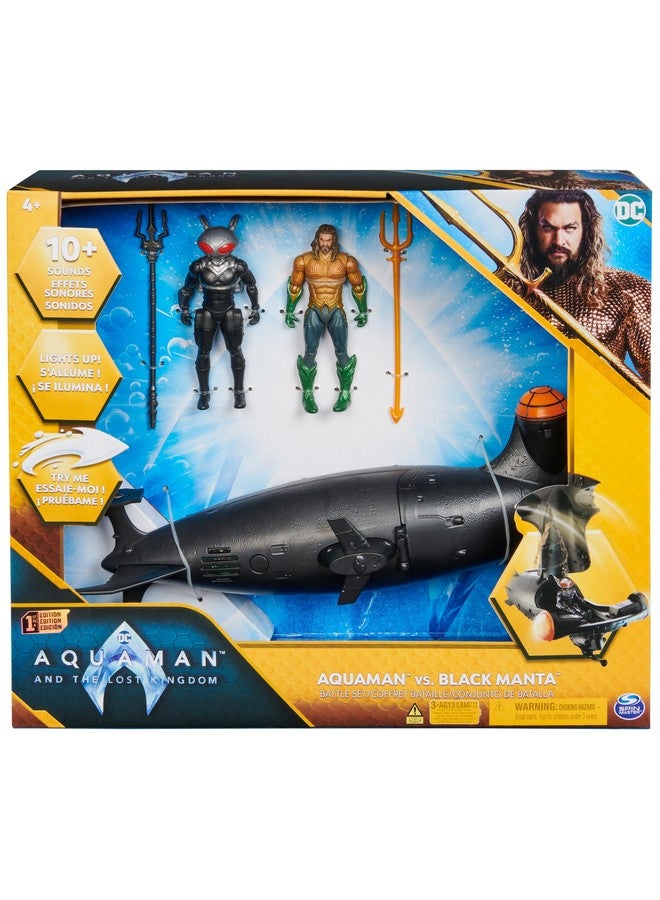 DC Comics DC Comics, Aquaman vs Black Manta Battle Set, 4-inch Action Figures, Manta Sub with Lights & Sounds, Collectible Superhero Kids Toys for Boys & Girls - Image 2