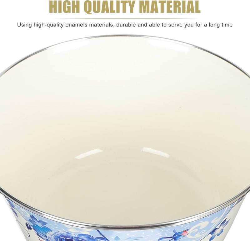 comfrt Enamels Stock Pot Double Handle Enamel Stockpot with Cover Storage Basin Flower Enamel on Steel Stock Pot with Lid Large Enamels Stockpot, 9. 82X7. 86X5. 89inch - Image 5