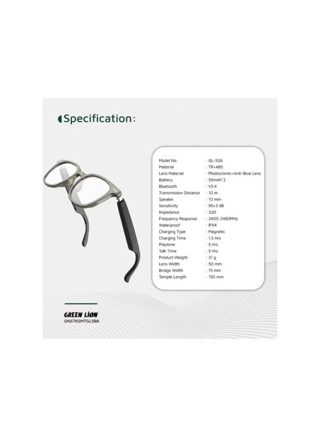جرين ليون نظارات جرين لايون ستوكهولم الذكية مع عدسات مضادة للضوء الأزرق، بلوتوث 5.4 وتحكم باللمس. - Image 3