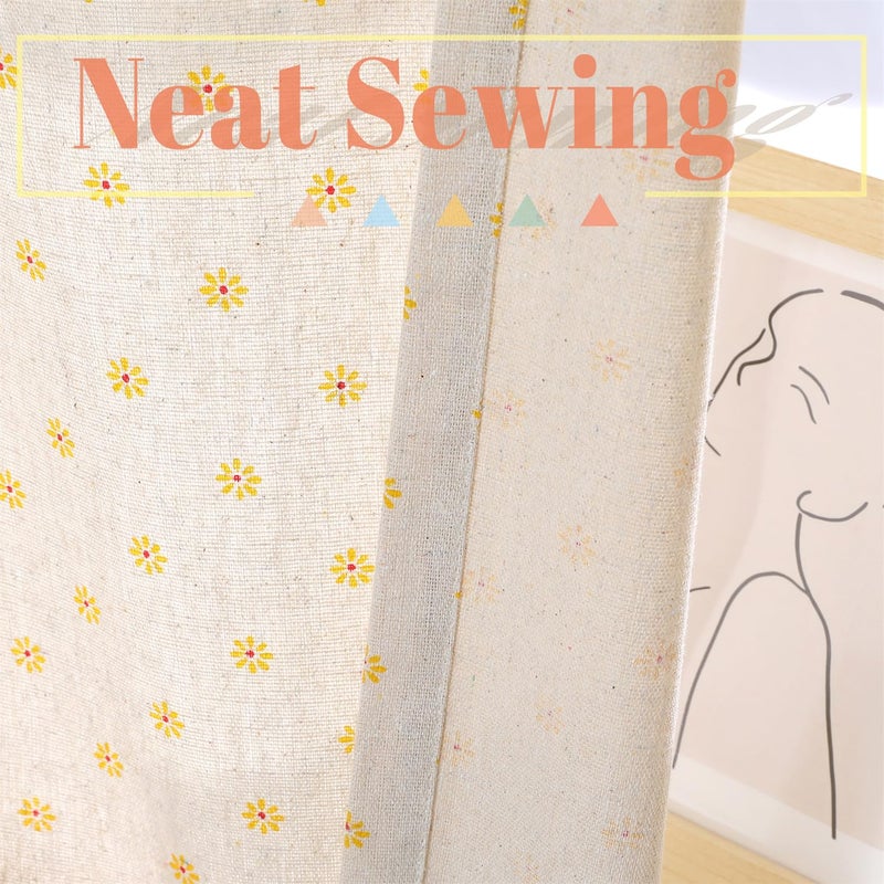 Moslovstar Daisy Cotton Linen Tier Curtain with Double Lace Hem - Half Curtain, Semi Sheer Privacy - Kitchen & Bathroom, Yellow, 56x36 - Image 4