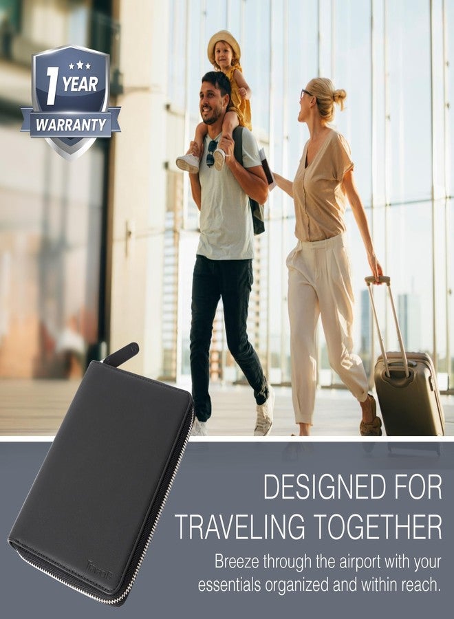 Travaci Full Grain Leather Family Passport Holder for 2-4 Passports - RFID Passport Holder and Travel Document Organizer - Large Leather Travel Wallet for Couples and Families, Black, Full Grain Leather - Image 3