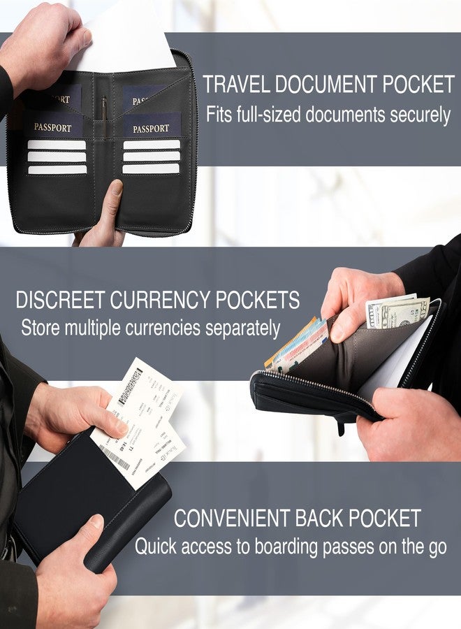 Travaci Full Grain Leather Family Passport Holder for 2-4 Passports - RFID Passport Holder and Travel Document Organizer - Large Leather Travel Wallet for Couples and Families, Black, Full Grain Leather - Image 4